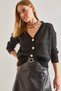 Women's Black Patterned Openwork Knitwear Cardigan 60021017