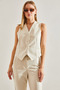 Women's Cream Leather Vest 40981027 - 6
