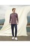 Men's Navy Blue Claret Red Solid Color Long Sleeve T-shirt Pajama Set 4613