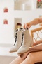 Katerina Beige (5cm) Thick Heeled (5cm) Pointed Toe Laced Daily Women's Boots - 2