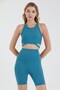 Turquoise High Collar Gathering Sports Bra