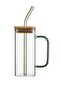 Borosilicate Glass Mug Cup Square Mug with Straw 350ml Thermal Cup Green Handle - 2