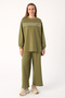 Light Khaki Shiny Garnished Neon Piping Tracksuit Set - 2