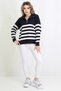 Zippered Trucker Collar Striped Women's Sweater - 3