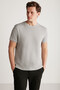 Jeremy Men's Slim Fit Knitwear Looking Fabric Knitwear Collar Thick Textured Gray T-shirt - 3