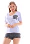Text Printed Wide V-Neck Women's T-Shirt