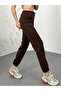 Women's Dark Brown Winter Thick Fleece Inside High Waist Elastic Leg Basic Jogger Sweatpants - 3