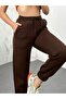 Women's Dark Brown Winter Thick Fleece Inside High Waist Elastic Leg Basic Jogger Sweatpants - 2