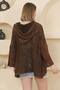 Women's Brown Hooded Zippered Bag Pocket Loose Cotton Knitwear Jacket Cardigan - 6
