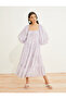 Floral Midi Dress Square Neck Balloon Sleeve - 3