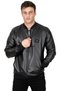 Men's Black Sleeve Collar Ribbed Zippered Faux Leather Sports Coat 23020662