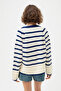 Women's Navy Blue Gold Buttoned Striped Knitwear Cardigan - 5