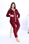 طقم بيجامة نسائي من القماش الناعم باللون العنابي عالي الجودة مع جيوب بأزرار أمامية - 5