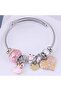 Women's Pink Rabbit and Heart Charm Steel Bracelet