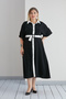 Women's Shirt Collar All-over Buttoned Sleeve Folded Contrast Belt Premium Woven Dress - 7