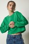 Women's Green Crew Neck Raised Crop Knitted Sweatshirt BF00085 - 3