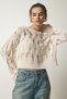 Women's Cream Ripped Detailed Openwork Crop Knitwear BV00112 - 4