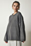 Women's Gray Oversize Basic Knitwear Sweater KB00034 - 2