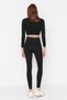 Black Seamless/Seamless Contrast Color Detailed Full Length Knitted Sports Tights TWOAW23TY00030 - 4