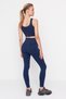 Dark Navy Seamless/Seamless Gathering Full Length Knitted Sports Leggings TWOAW23TY00027 - 2