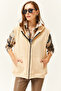 Women's Beige Kangaroo Pocket Hooded Oversize Vest - 5
