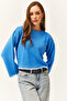Women's Blue Spanish Sleeve Crop Knitwear Sweater - 5
