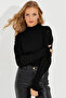 Women's Black Sleeves Openwork Knitwear Blouse SMT218 - 3