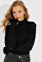 Women's Black Sleeves Openwork Knitwear Blouse SMT218 - 5