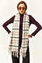 Women's Plaid Black and White Tasseled Thick Shoulder Shawl - 2