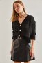 Women's Black Patterned Openwork Knitwear Cardigan 60021017 - 8