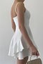 Cotton atlas fabric thin strapped skirt floor detail white mini evening dress 102 - 4