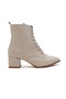 Katerina Beige (5cm) Thick Heeled (5cm) Pointed Toe Laced Daily Women's Boots - 7