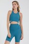 Turquoise High Collar Gathering Sports Bra - 6