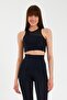 Black Half Tulle Detailed Sports Bra - 3