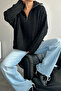 Women's Black Turtleneck Zippered Knitted Oversize Knitwear Sweater - 2
