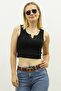 Mad Girls Front Detailed Black Crop Top MG362