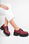 Genuine Leather Burgundy Women's Serrated Platform Sole Loafer Shoes Trc-4003 - 3