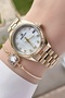 Brand Dial Pearlescent Strap Gold Color Calendar Wristwatch