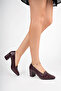 Genuine Leather Claret Red Women's Heeled Leather Shoes Shn-0955 - 3