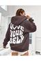 Women's Brown Love Yourself Printed Hooded Sweatshirt