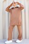 11017-10 Collar Zipper Detailed Knitwear Suit Mink