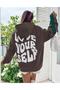 Women's Brown Love Yourself Printed Hooded Sweatshirt - 2