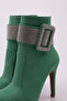 Women's Pointed Toe Crystal Stone Belt Buckle Thin Heeled Boots Green Suede 53693247 - 4