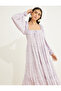 Floral Midi Dress Square Neck Balloon Sleeve