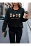 Women's Black Coffee Printed Oversize Sweatshirt - 3
