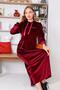 Burgundy Stone Printed Kangaroo Pocket Velvet Long Women's Dress| Long Sports Hijab Dress| Casual Dress - 7