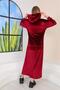 Burgundy Stone Printed Kangaroo Pocket Velvet Long Women's Dress| Long Sports Hijab Dress| Casual Dress - 5
