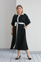 Women's Shirt Collar All-over Buttoned Sleeve Folded Contrast Belt Premium Woven Dress - 4