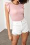Women's Pink Sleeves Frilly Camisole Blouse 1YZK2-11708-20 - 5