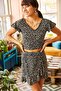 Women's Black Floral Skirt Wrap Bottom Top Set TKM-19000140